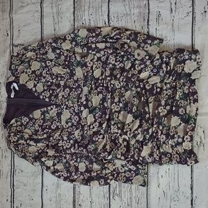 HYFVE Purple Green Tan Floral Print Bishop Sleeve Dress M NWT